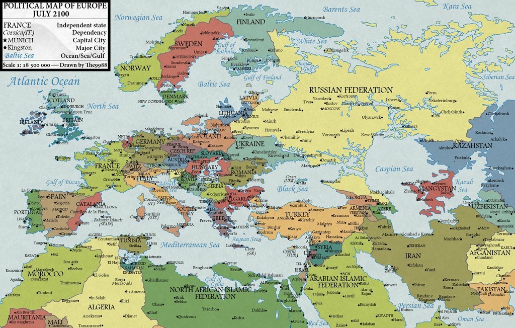 Карта Европы 2100 года (прогноз)