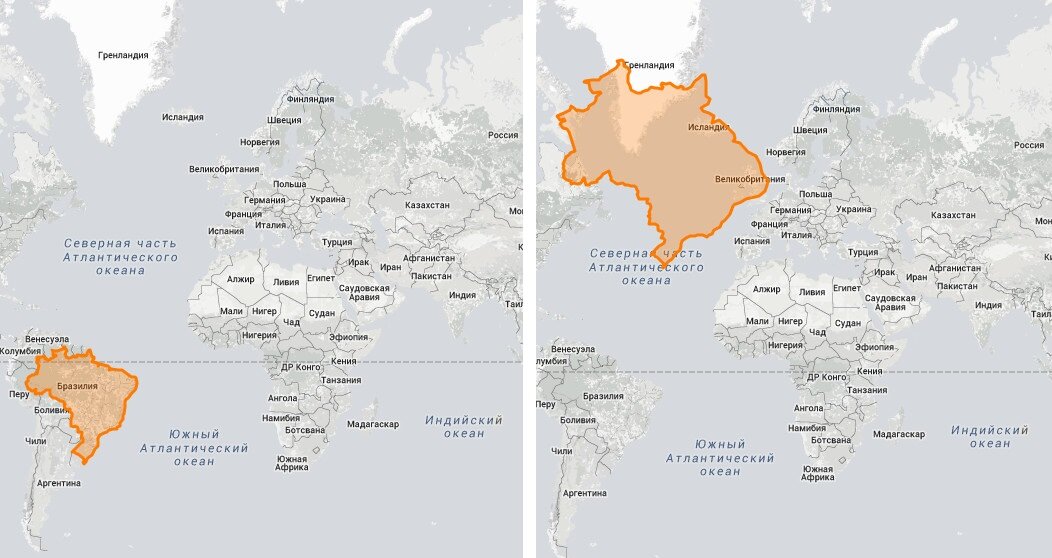 Страны "гиганты"  в реальном размере: площадь Бразилии