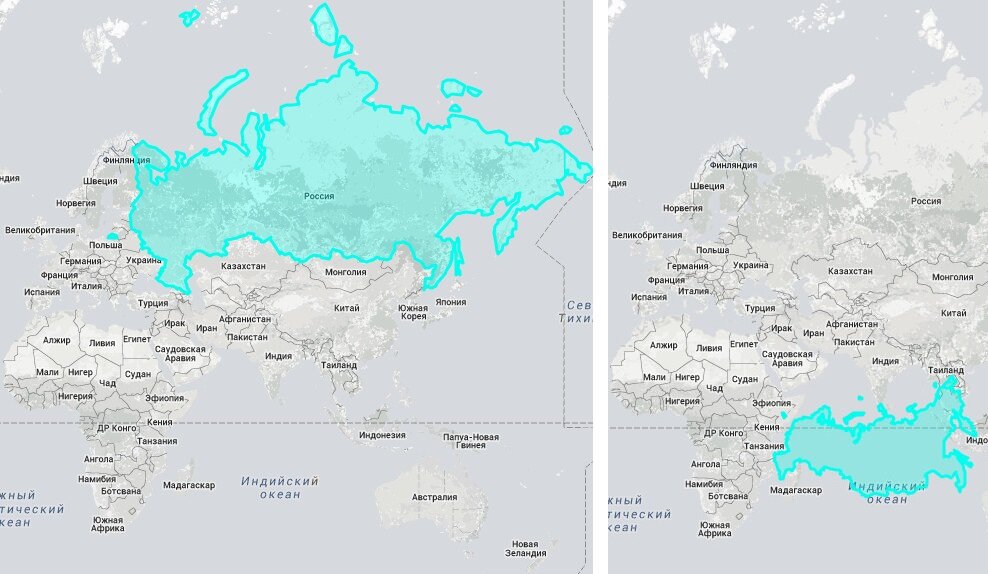 Страны "гиганты"  в реальном размере: площадь России и Африки