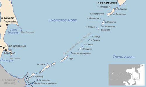 Карта: острова Курильской гряды у границ Японии